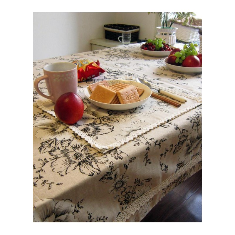 桌布 台布 布艺棉麻茶几桌布 长方形餐桌布带花边 餐桌盖布罩件-小彩蝶双层带花边100*100cm