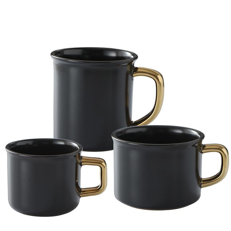 欧式金边陶瓷马克杯创意哑光水杯复古简约咖啡杯黑色家用茶杯子
