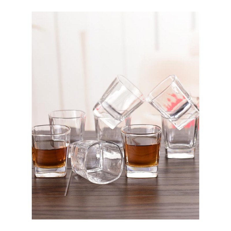 茶杯 玻璃杯 家用 套装简约杯子透明四方杯8只装一套加厚水杯