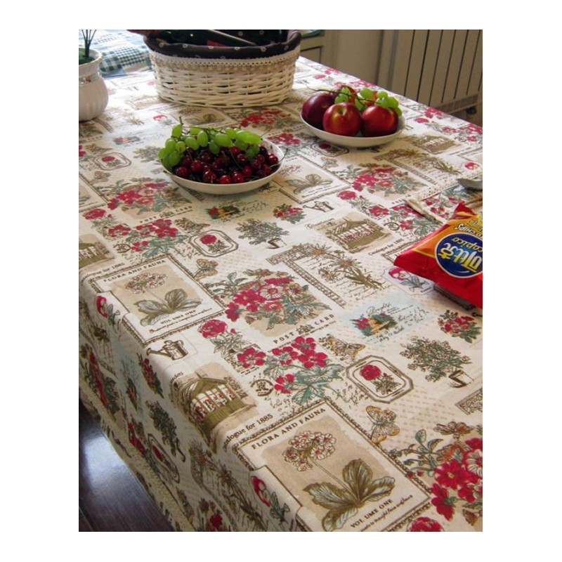桌布 台布 布艺棉麻茶几桌布 长方形餐桌布带花边 餐桌盖布罩件-麻黑牡丹双层带花边80*80CM