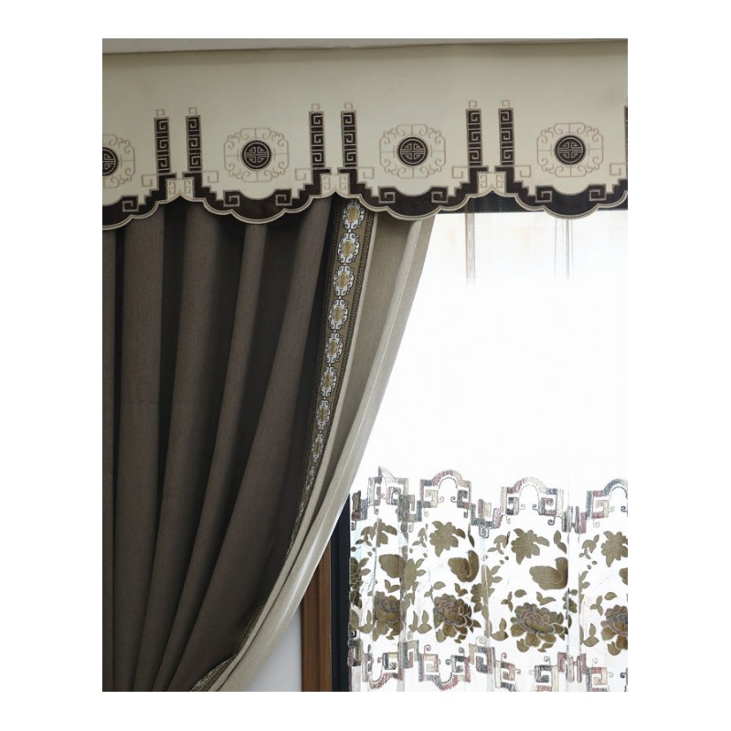窗帘新中式古典大气窗幔头客厅卧室茶室全遮光纯色布成品定制