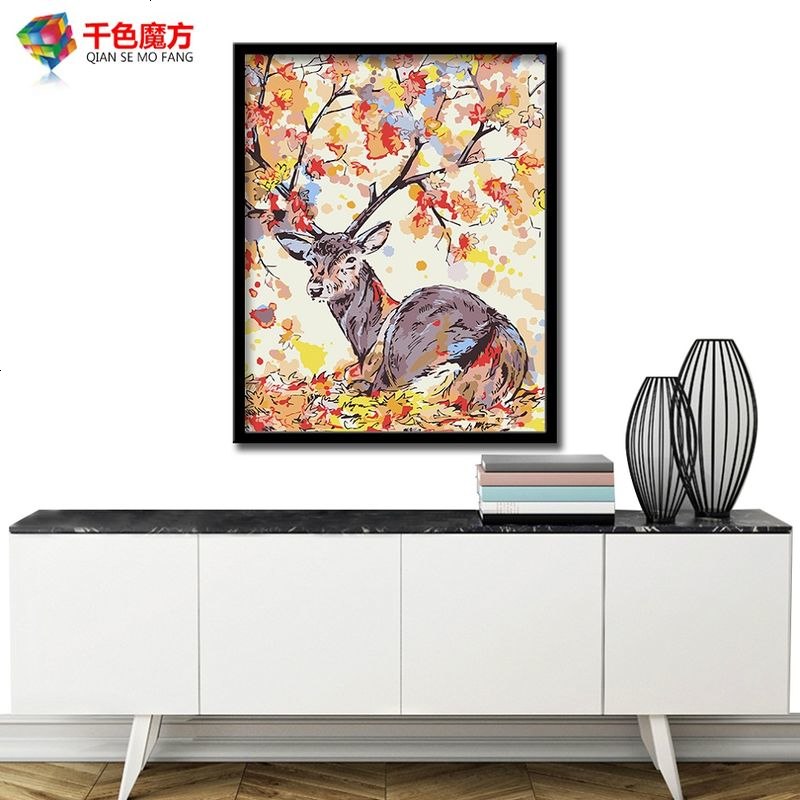 diy数字油画动物卡通动漫儿童房手绘客厅卧室装饰油彩画 新麋鹿