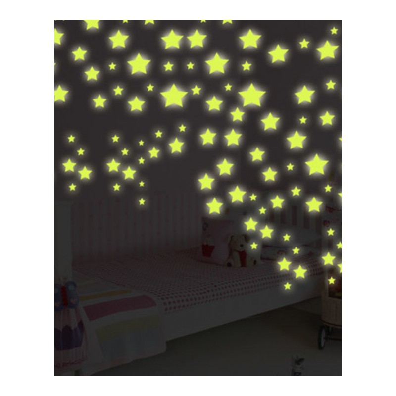 天花板卧室3D立体夜光星星荧光贴纸房间墙面装饰品自粘墙纸墙贴画