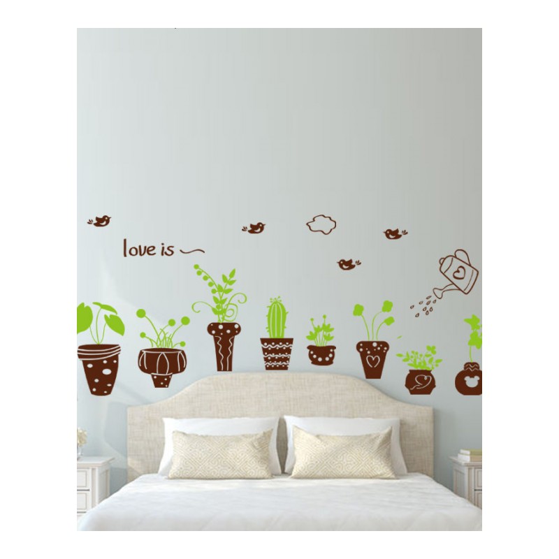 墙贴纸贴画客厅卧室房间墙壁装饰品创意简约田园小清新盆栽花盆