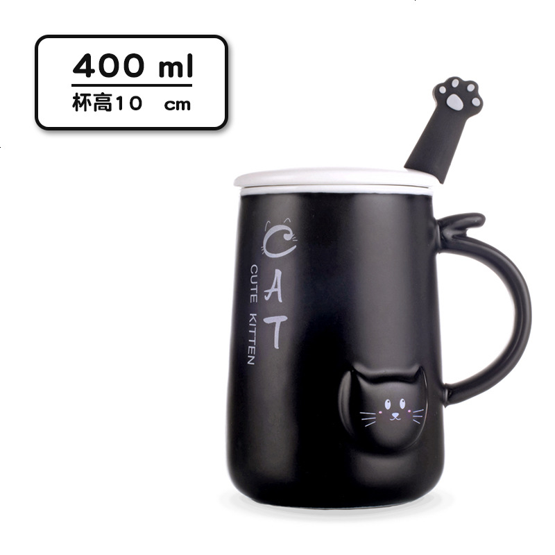 创意卡通喵星人马克杯带盖勺陶瓷杯子咖啡杯大容量情侣家用喝水杯