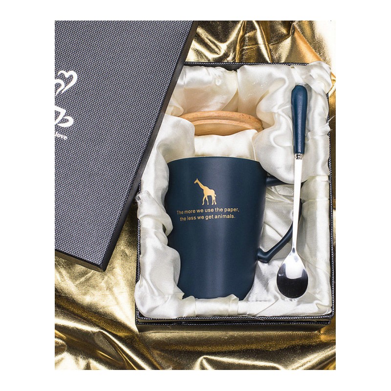 创意简约马克杯带盖勺大容量复古办公室陶瓷杯喝水杯子牛奶咖啡杯