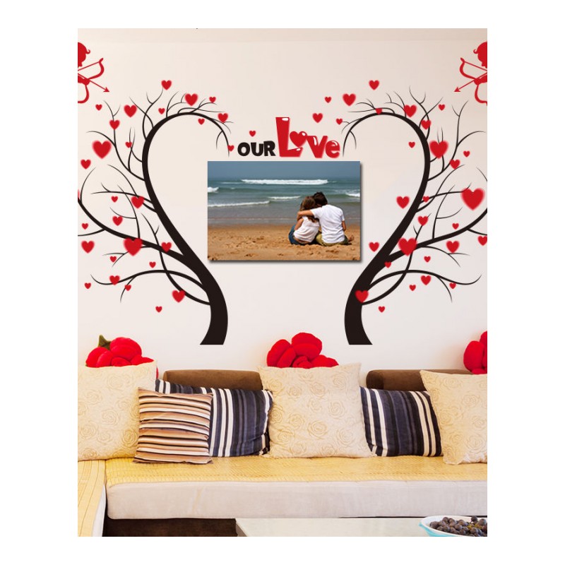 婚房布置床头墙贴纸爱心爱情树贴画浪漫客厅卧室背景墙壁纸丘比特