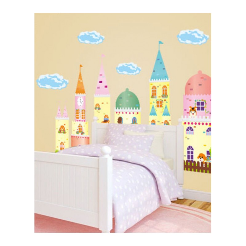 儿童房幼儿园卡通墙贴纸贴画宝宝卧室房间装饰墙纸自粘童话城堡