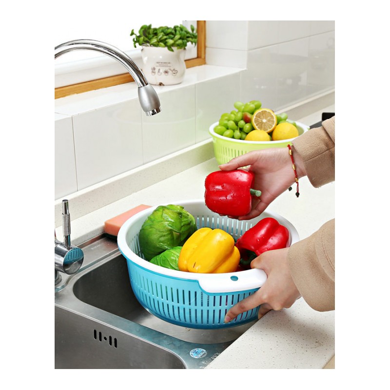 厨房塑料收纳筐菜篮子蔬菜水果置物篮洗菜篮桌面整理筐双层沥水架