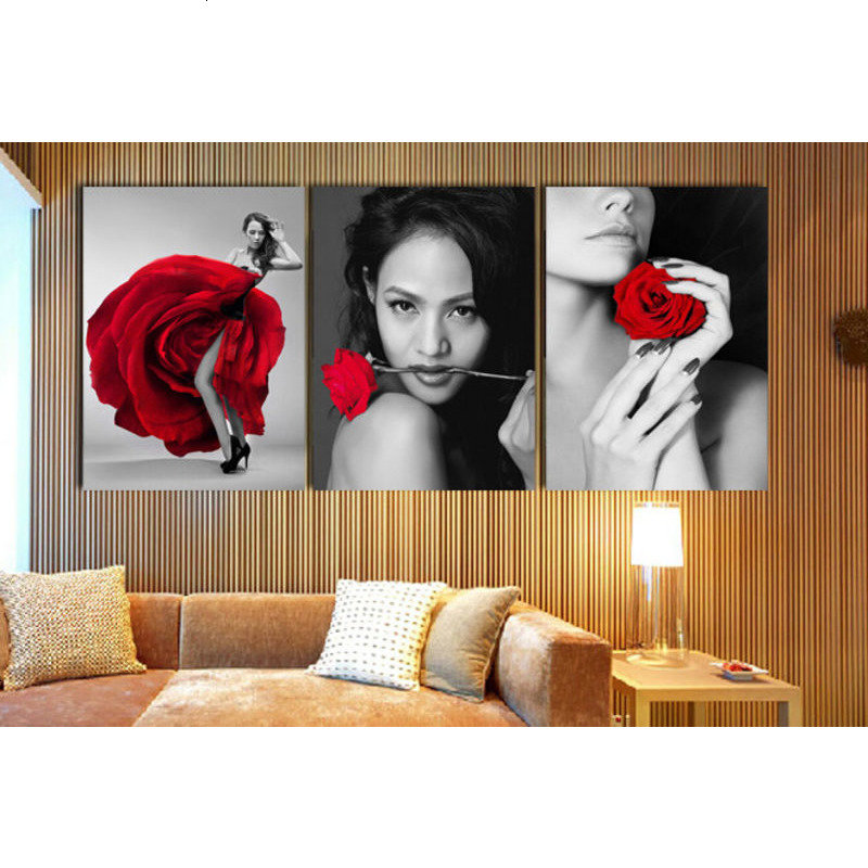 简约院欧式壁画卧室无框酒店宾馆壁画美女玫瑰