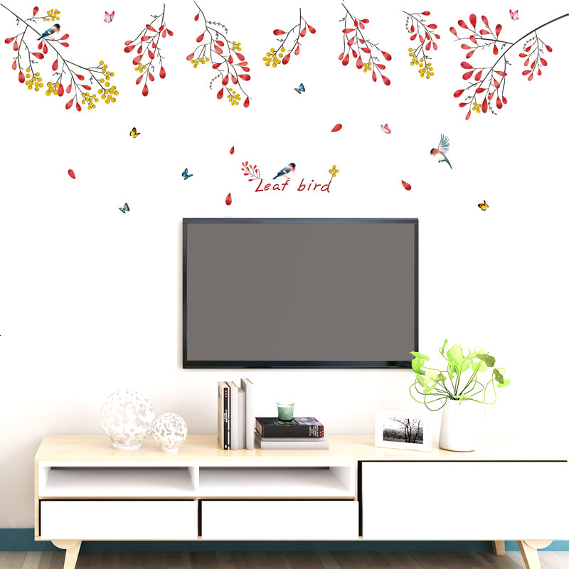墙贴纸贴画卧室床头房间客厅沙背景墙壁装饰品创意温馨树叶小鸟