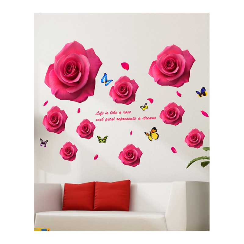大红玫瑰花墙贴纸温馨 创意卧室客厅防水墙纸贴画装饰可移除贴花