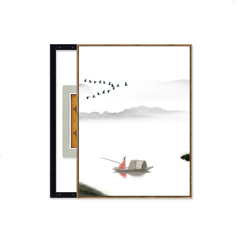 新中式水墨写意山水抽象山水茶室背景墙挂画遮配电表箱装饰画竖款