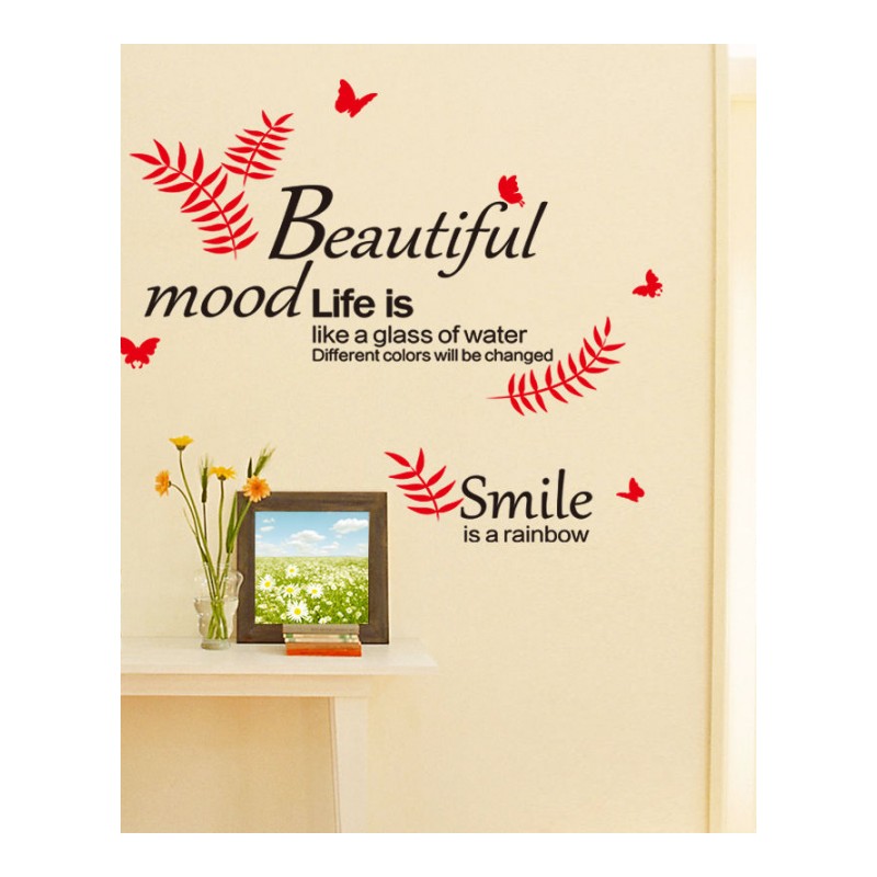 可移除墙贴纸贴画卧室客厅沙背景墙壁装饰英文树叶美丽心情创意