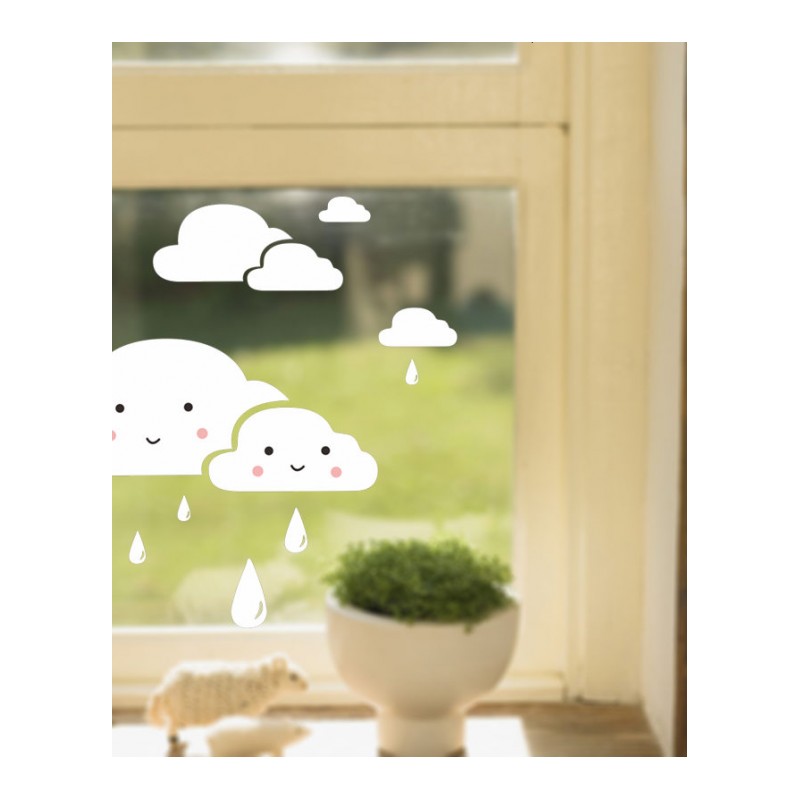 白云朵墙贴 可爱卡通咖啡奶茶服装童装店幼儿园窗花橱窗玻璃贴纸