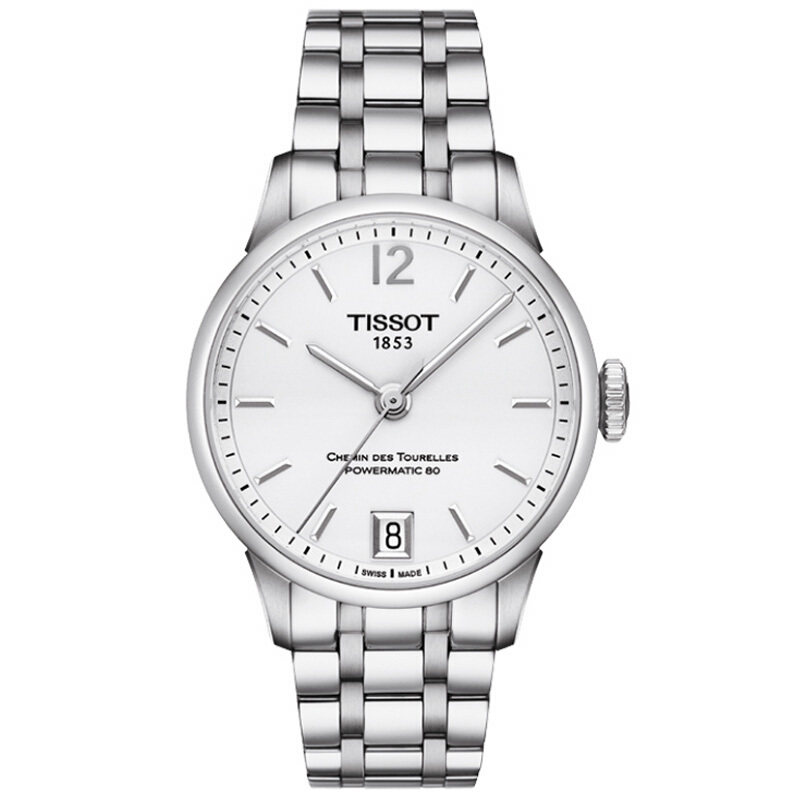 天梭(TISSOT)手表原装正品瑞士品牌杜鲁尔系列j机械手表 圆形皮带瑞士女士手表 简约时尚休闲钢带机械表 女表