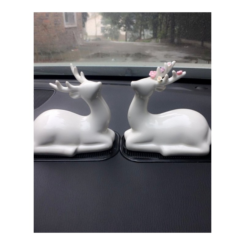 创意陶瓷花汽车摆件车载植物车内保平安小鹿创意可爱鹿汽车装饰女