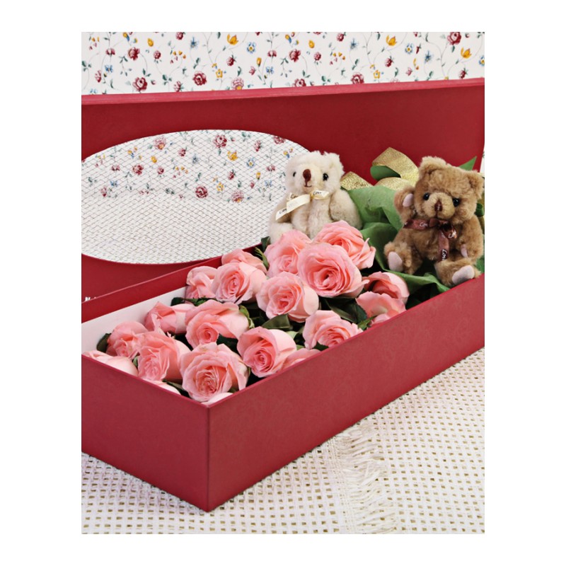 19朵红玫瑰盒装花礼盒鲜花女友生日别礼物速递情人节惊喜