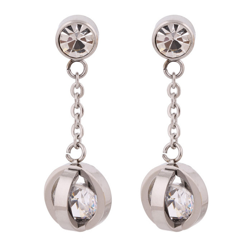 耳钉女款新款 时尚不锈钢耳坠时尚个性水钻钛钢耳环S2D813送女朋友七夕情人节礼物