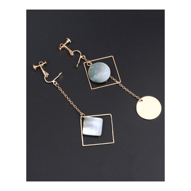 新款韩百搭耳坠不对称无耳洞耳夹贝壳耳饰长款流苏女士耳环YWZH0468送女朋友七夕情人节礼物