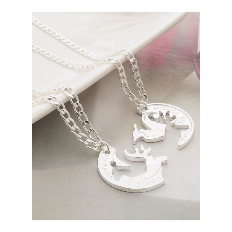 韩版时尚简约饰品合金麋鹿硬币拼接人物头像套链情侣项链YWBZ4495送女朋友七夕情人节礼物