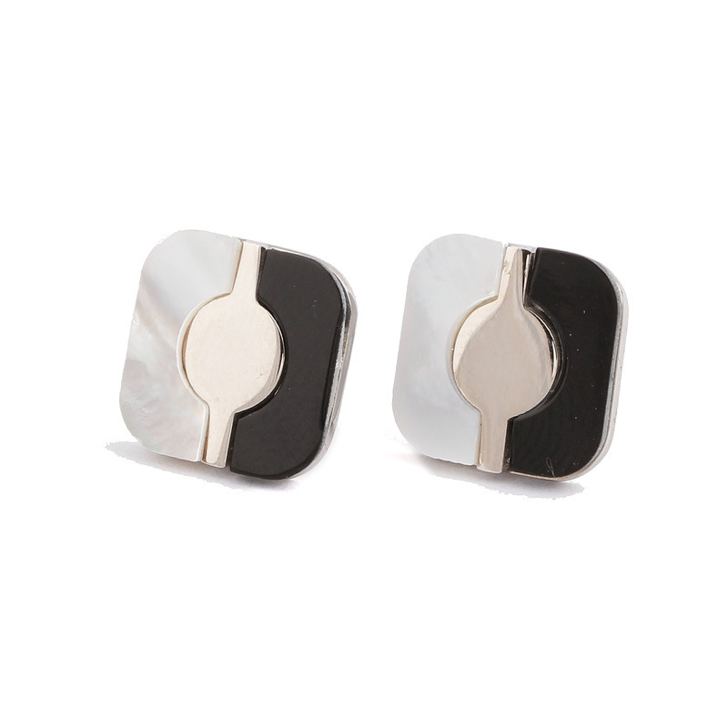 耳钉女款新款 镶黑白贝壳不锈钛钢个性耳环S2D711送女朋友七夕情人节礼物