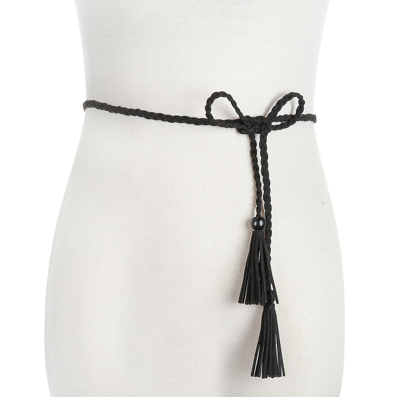 新款简约波西米亚编织细腰链配裙子女士腰链配长裙红黑色绳带CMPJ8581送女朋友七夕情人节礼物