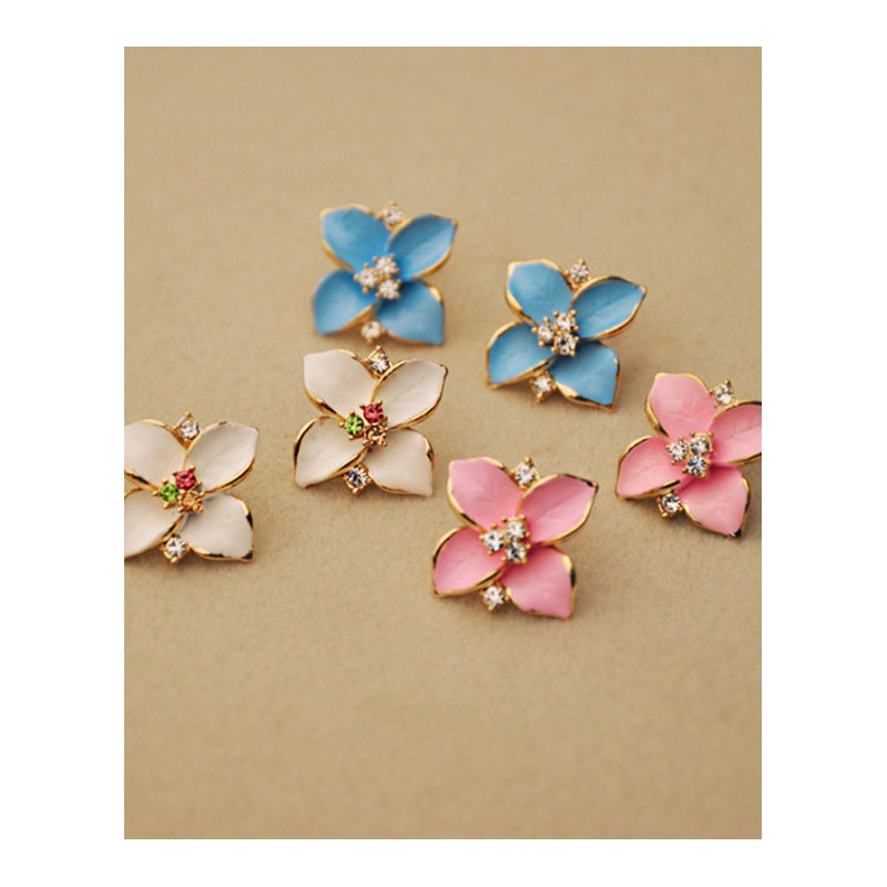 新款四瓣花朵闪钻耳环时尚滴油四瓣耳钉女耳饰YWQW5458送女朋友七夕情人节礼物