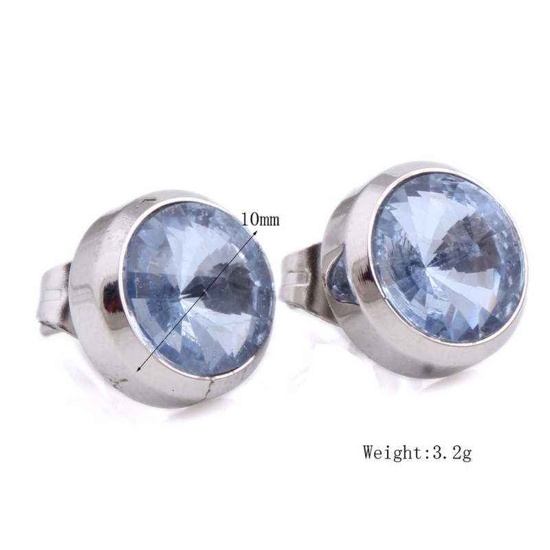 耳钉女款新款 韩版时尚单钻圆形耳钉钛钢蓝色耳环S2D298送女朋友七夕情人节礼物