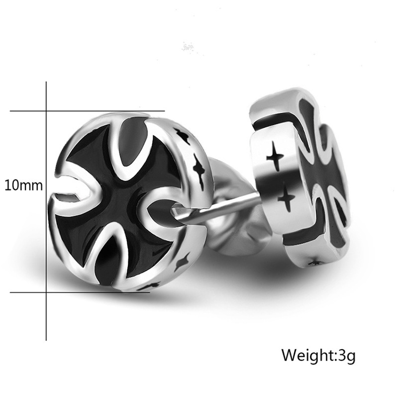 耳钉男款新款 男士复古钛钢单只潮人黑色耳钉个性十字架耳饰S2D560送女朋友七夕情人节礼物