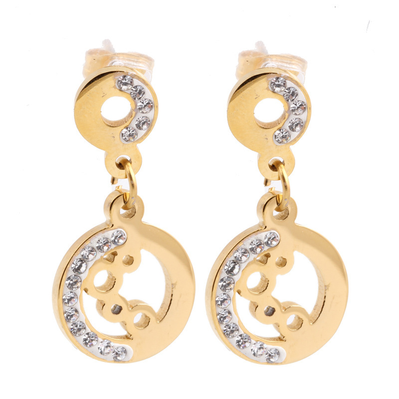 耳钉女款新款 欧美简约水晶钛钢耳坠耳环S2D031送女朋友七夕情人节礼物