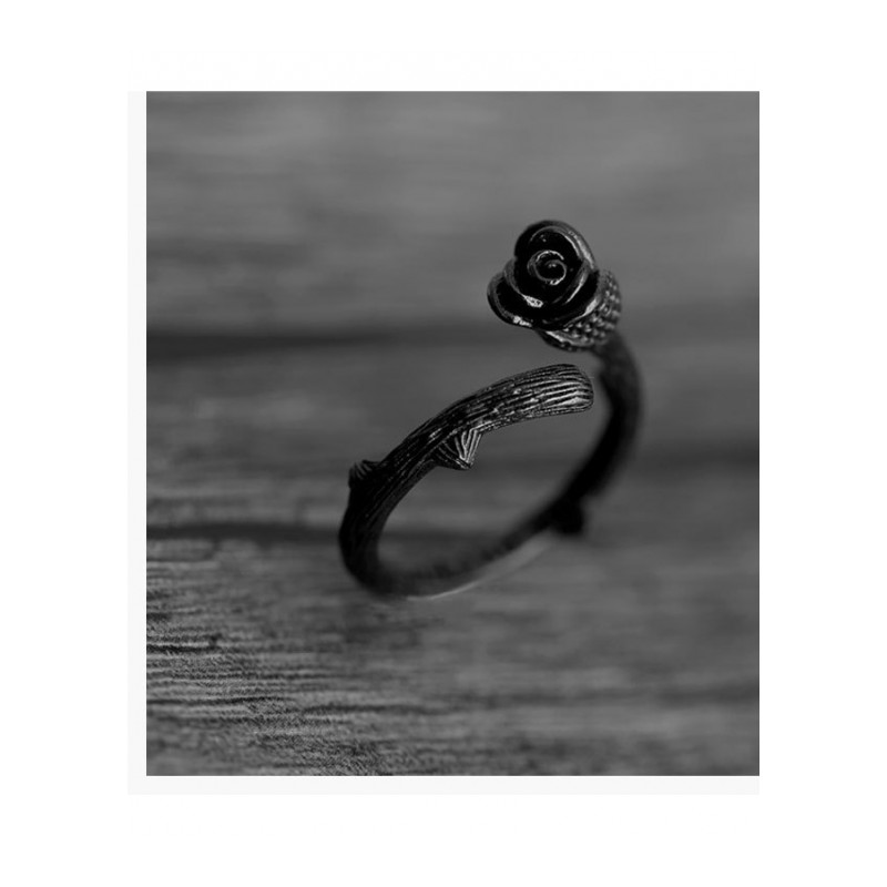 银食指戒指女玫瑰花开口指环潮人简约创意配饰品YWDCDZ9811送女朋友七夕情人节礼物