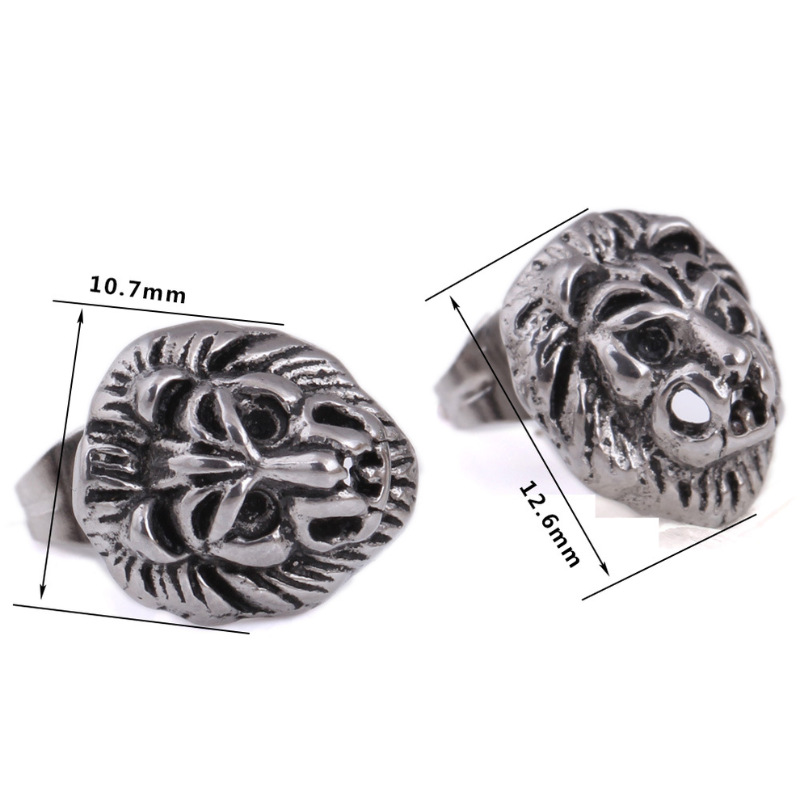 耳钉男款新款 男士复古钛钢狮子耳钉个性耳饰摇滚朋克饰品S2D495送女朋友七夕情人节礼物