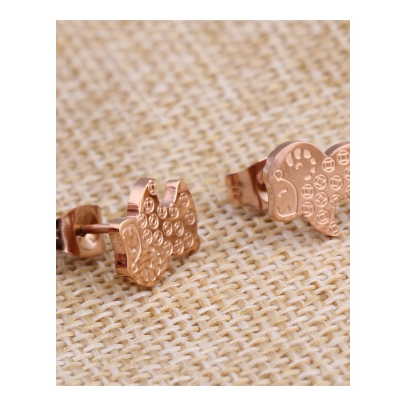 耳钉男女款新款 韩版可爱绵羊耳钉钛钢本命年小羊玫瑰金耳饰S2D703送女朋友七夕情人节礼物