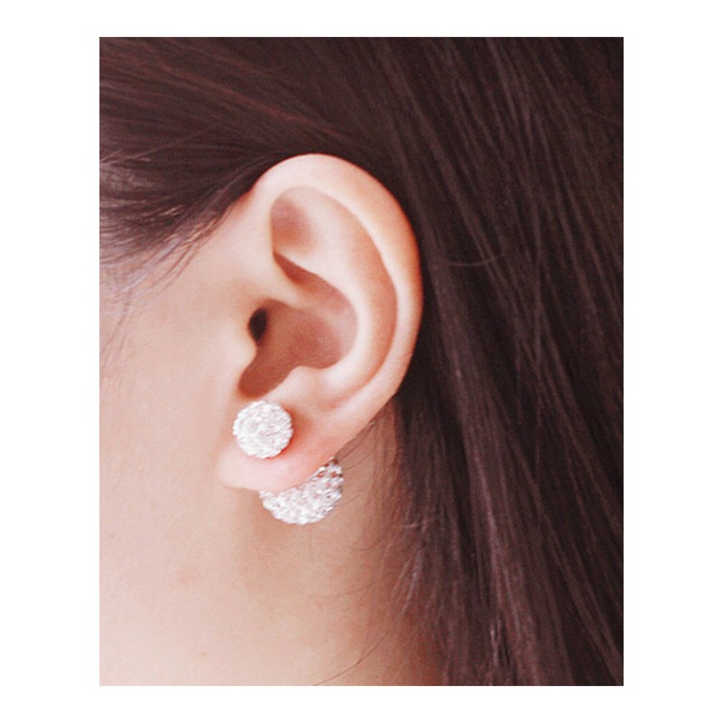 S925高贵时尚大小满钻球双耳钉女银耳饰YWKY7446送女朋友七夕情人节礼物