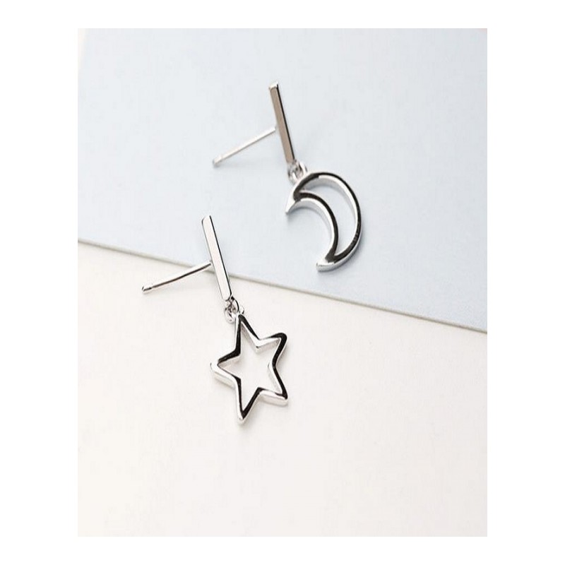 气质个性S925星星月亮耳钉女耳坠长款坠耳环银耳饰YWAD4827送女朋友七夕情人节礼物