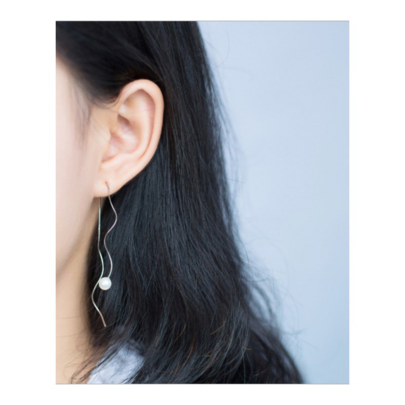 韩国长款流苏925银针珍珠s曲线碎钻后置耳钉耳环女YWAD8954