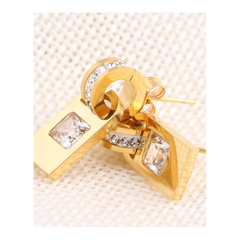 耳钉女款新款 欧美风镶锆石方形耳钉时尚创意耳坠S2D147送女朋友七夕情人节礼物