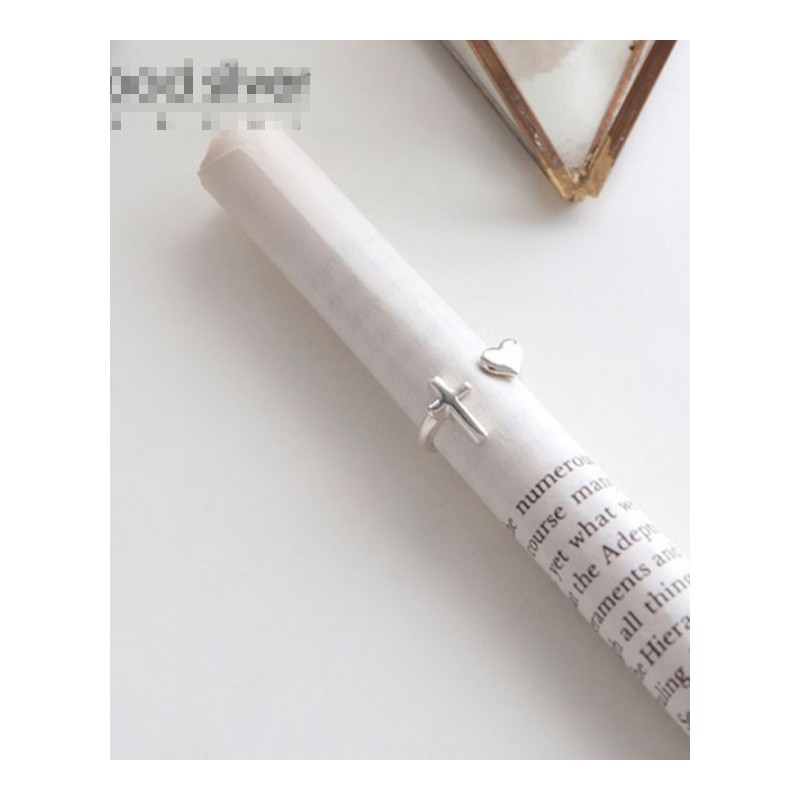 韩国韩版铜镀银饰品女十字架爱心开口戒指指环YWDCDZ0765送女朋友七夕情人节礼物