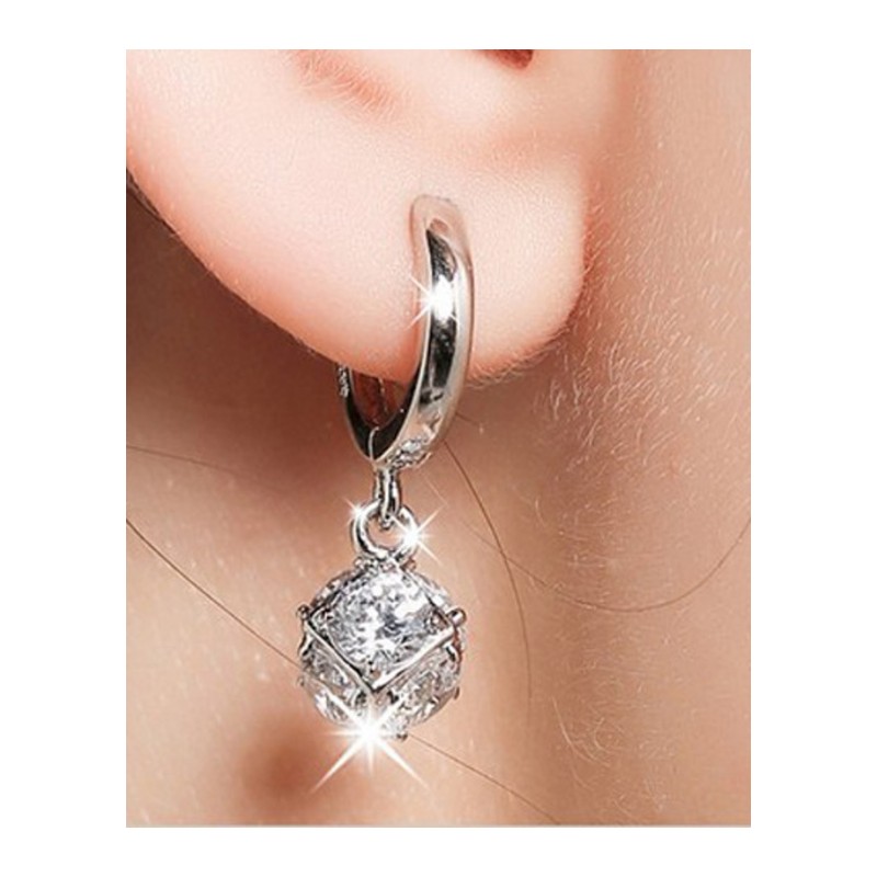 s925水晶镶钻锆石水钻玲珑球转运耳环银耳饰YWKY9909送女朋友七夕情人节礼物