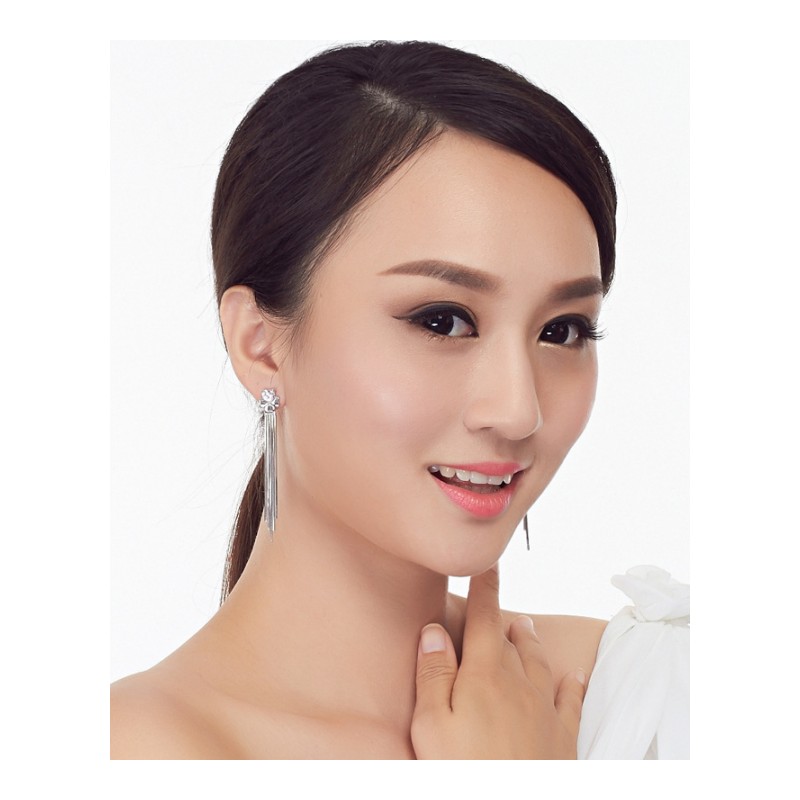 饰甜美韩国耳饰气质S925四叶耳钉女流苏长款耳环YWAD2945送女朋友七夕情人节礼物