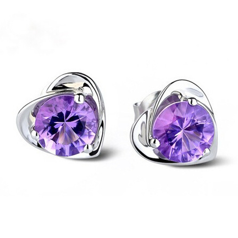 s925锆石心形耳钉韩版女式微镶银耳饰YWKY7169送女朋友七夕情人节礼物