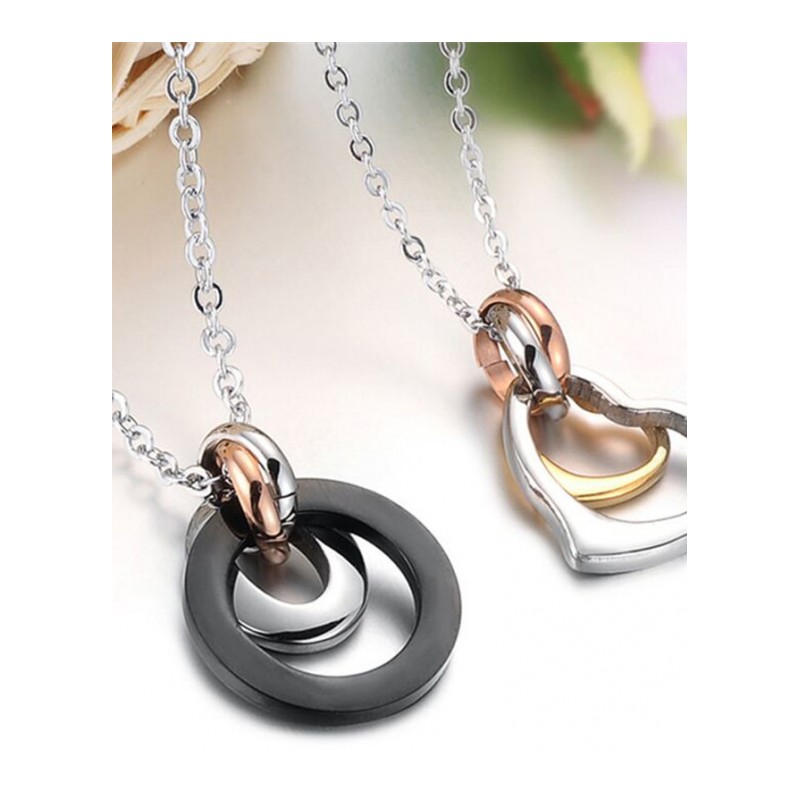钛钢项链双环造型坠男款女款情侣首饰品送女朋友七夕情人节礼物