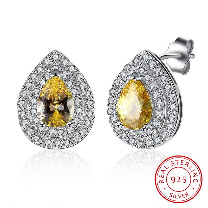 E086 Women 925 Silver Earrings纯银精致金色水滴日韩女耳钉耳环送女朋友七夕情人节礼物