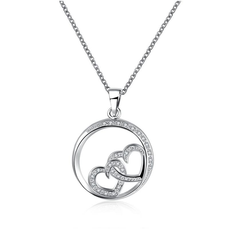 N850 Women Silver Necklace 镀纯银日韩良心相依女水晶项链坠送女朋友七夕情人节礼物