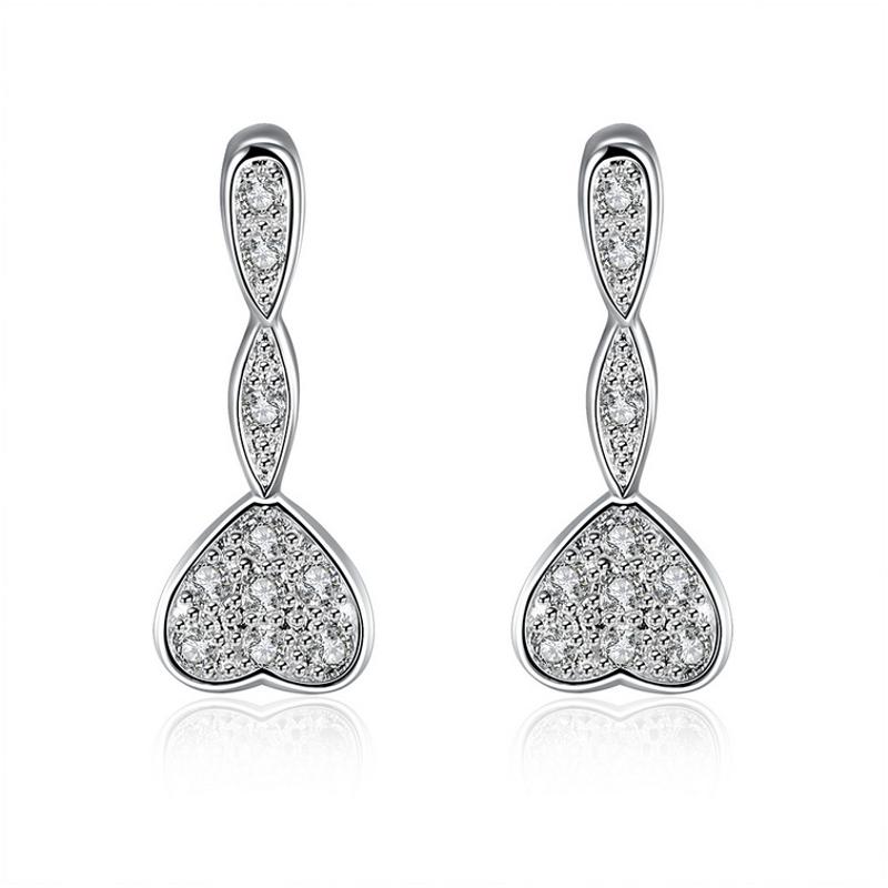 E776Women Earrings 镀925纯银精致水晶耳坠日韩版女心形耳钉耳环送女朋友七夕情人节礼物