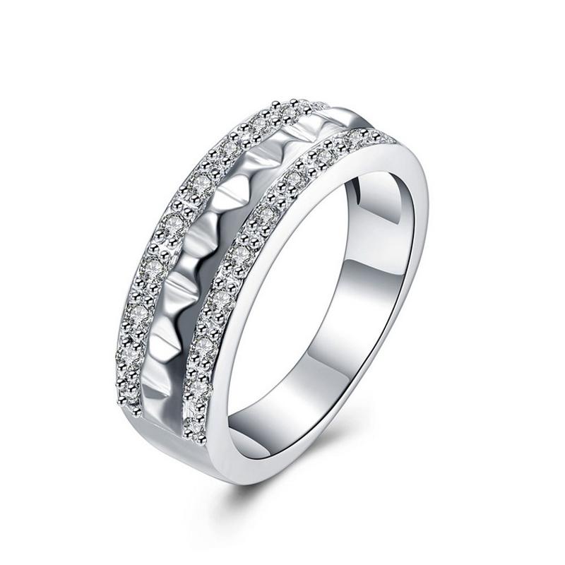 R817 Women Silver Rings镀纯银简约水晶指日韩指环简约戒子女生送女朋友七夕情人节礼物