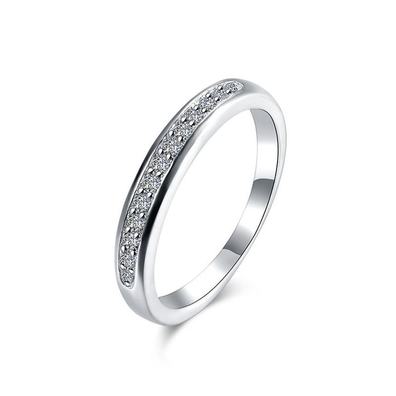 R812 Women Silver Rings镀纯银水晶细戒指日韩指环简约戒子女生送女朋友七夕情人节礼物
