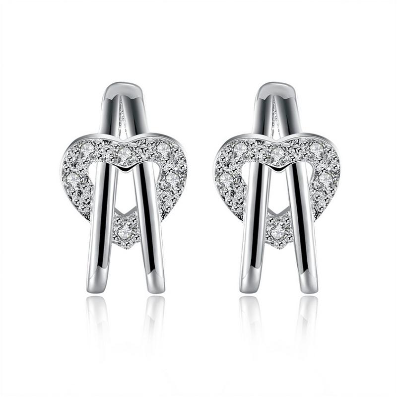 E773 Women Silver Earrings 镀925纯银心形耳坠日韩版女耳钉耳环送女朋友七夕情人节礼物