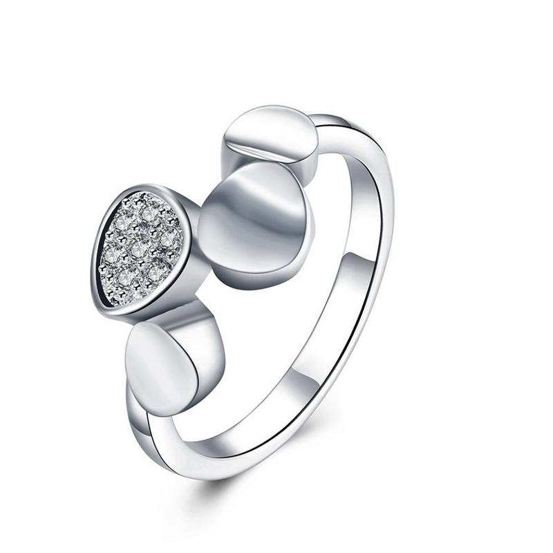 R819Women Silver Rings镀纯银简约水晶戒指日韩指环简约戒子女生送女朋友七夕情人节礼物